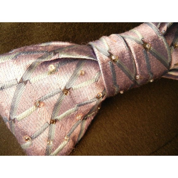 Boho Fedora woman's fancy big bow hat, Black fedora with Lavender beaded  hatban - Picture 2 of 6